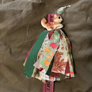 Adorable Handcrafted Squirrel Salt Shaker Tassel with Colorful Fabric Strips